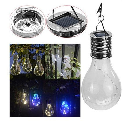 Lampa Solara LED Decorativa sub forma de Bulb, pentru exterior, suspendata, IP65, Ultron Albastru, Kaveny
