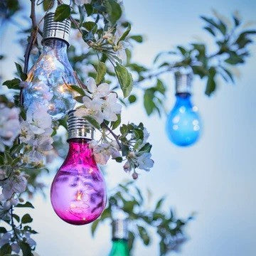 Lampa Solara LED Decorativa sub forma de Bulb, pentru exterior, suspendata, IP65, Ultron Rosu, Kaveny