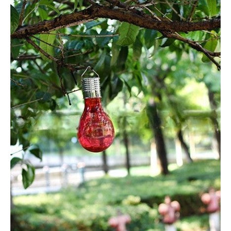 Lampa Solara LED Decorativa sub forma de Bulb, pentru exterior, suspendata, IP65, Ultron Rosu, Kaveny