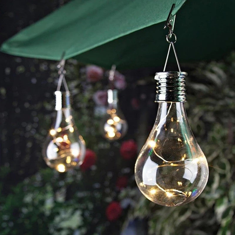 Lampa Solara LED Decorativa sub forma de Bulb, pentru exterior, suspendata, IP65, Ultron Transparent, lumina calda, Kaveny