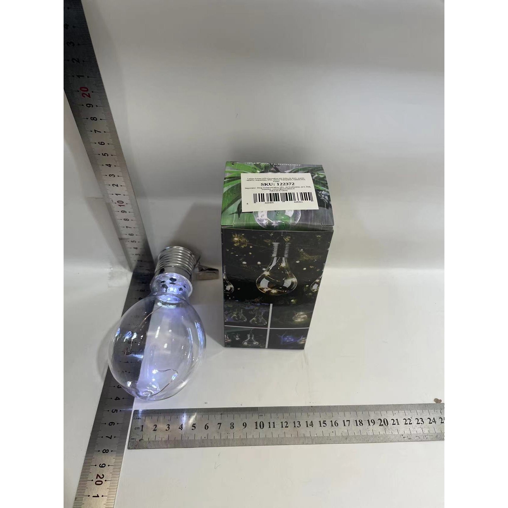 Lampa Solara LED Decorativa sub forma de Bulb, pentru exterior, suspendata, IP65, Ultron Transparent, lumina rece, Kaveny