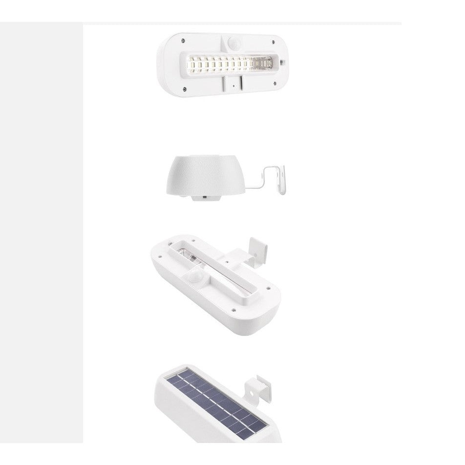 Lampa solara LED dreptunghiulara pentru perete Kaveny, 18 x 7 cm, senzor miscare, 6V, ABS, 2200mAh, rezistent la apa, culoare lumina alb rece, alb