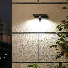 Lampa solara LED dreptunghiulara pentru perete Kaveny, 18 x 7 cm, senzor miscare, 6V, ABS, 2200mAh, rezistent la apa, culoare alb rece, suport negru