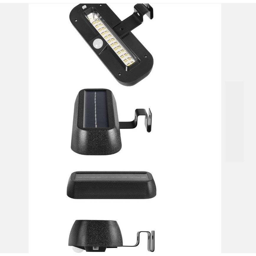 Lampa solara LED dreptunghiulara pentru perete Kaveny, 18 x 7 cm, senzor miscare, 6V, ABS, 2200mAh, rezistent la apa, culoare alb rece, suport negru