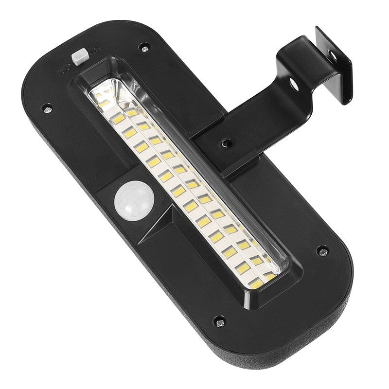 Lampa solara LED dreptunghiulara pentru perete Kaveny, 18 x 7 cm, senzor miscare, 6V, ABS, 2200mAh, rezistent la apa, culoare alb rece, suport negru