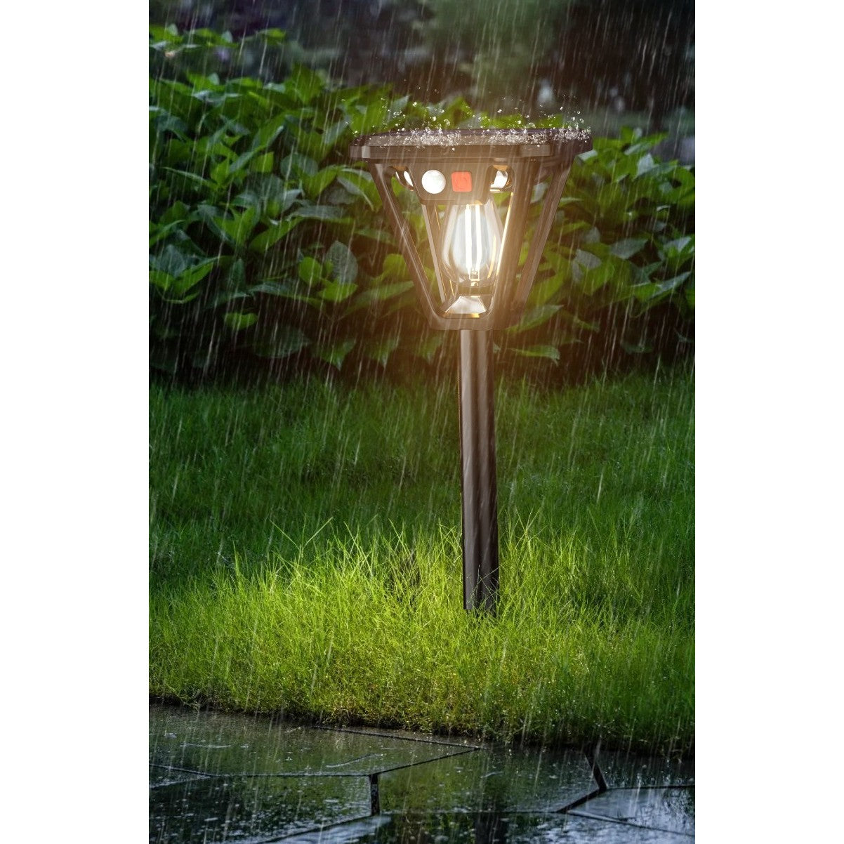 Lampa Solara LED, Kaveny, Tip Felinar, pentru Perete/Sol, 10.8 x 12.3 x 46 cm, 3 Moduri, Lumina Calda, din ABS si PP, Negru