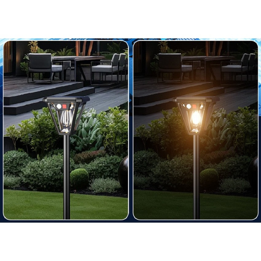 Lampa Solara LED, Kaveny, Tip Felinar, pentru Perete/Sol, 10.8 x 12.3 x 46 cm, 3 Moduri, Lumina Calda, din ABS si PP, Negru