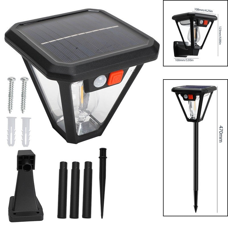 Lampa Solara LED, Kaveny, Tip Felinar, pentru Perete/Sol, 10.8 x 12.3 x 46 cm, 3 Moduri, Lumina Calda, din ABS si PP, Negru