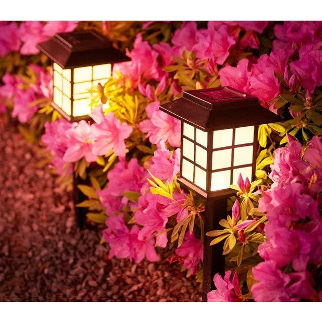 Set 2 Lampa solara Led pentru gradina, Tip felinar, Kaveny, Alb cald