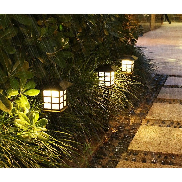 Set 2 Lampa solara Led pentru gradina, Tip felinar, Kaveny, Alb cald