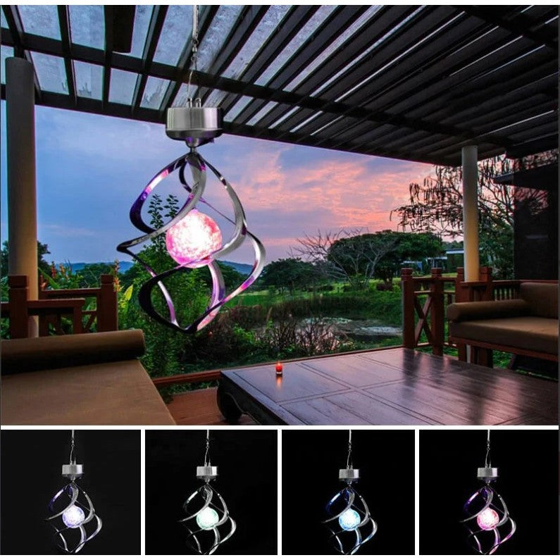 Lampa solara LED RGB spirala pentru gradina/terasa Kaveny, se roteste de la vant, 35 x 5.5 cm, rezistenta la apa, 2V, 600 mAh, multicolor