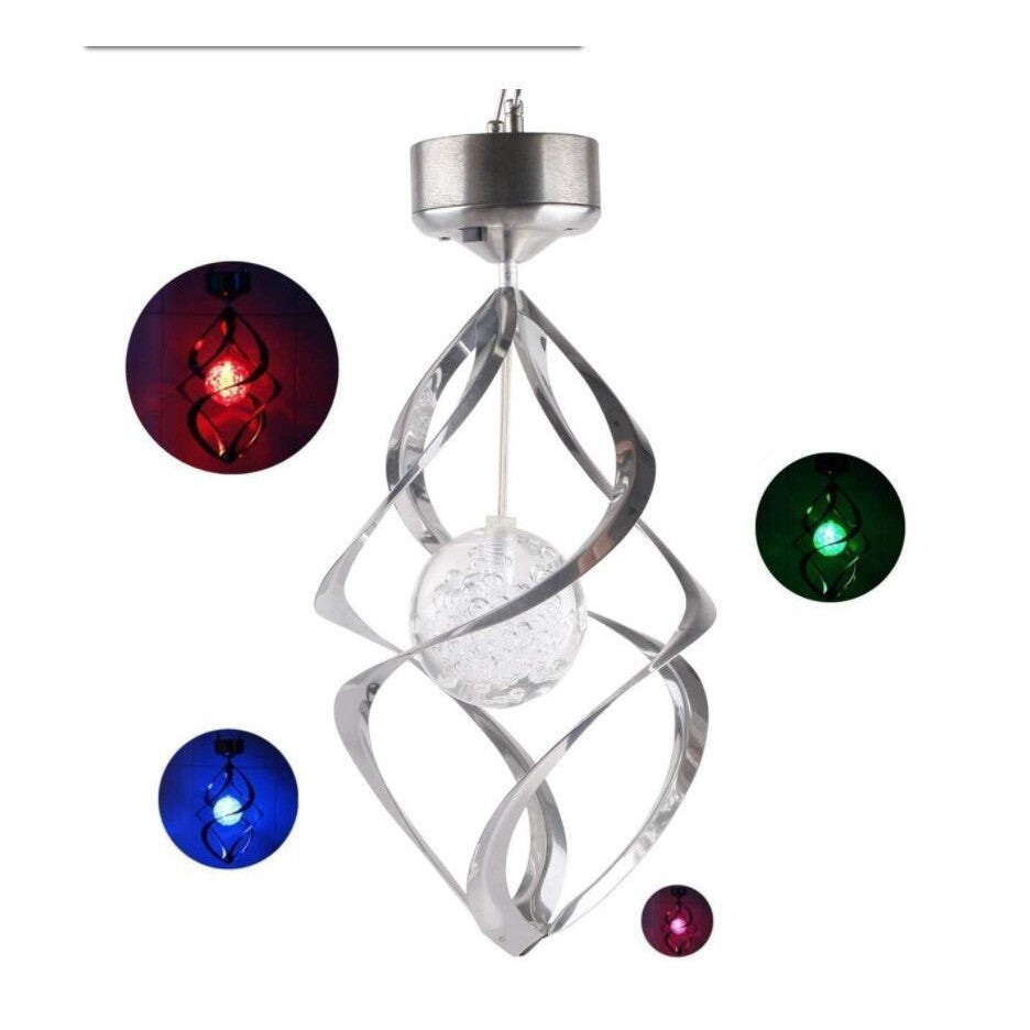 Lampa solara LED RGB spirala pentru gradina/terasa Kaveny, se roteste de la vant, 35 x 5.5 cm, rezistenta la apa, 2V, 600 mAh, multicolor