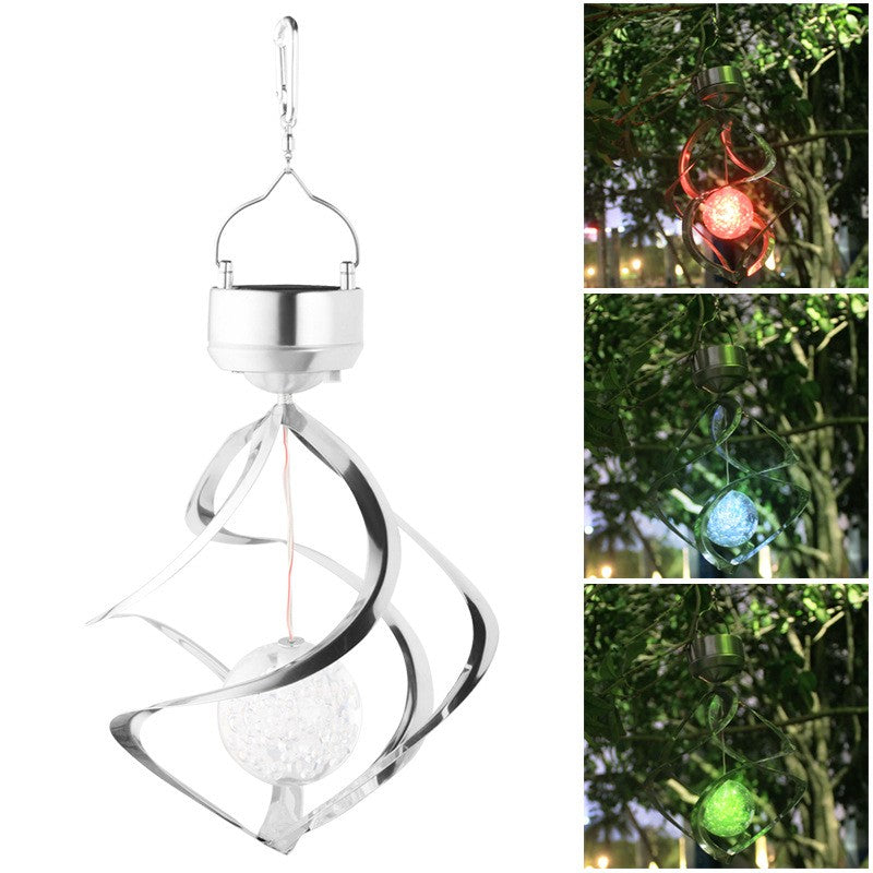 Lampa solara LED RGB spirala pentru gradina/terasa Kaveny, se roteste de la vant, 35 x 5.5 cm, rezistenta la apa, 2V, 600 mAh, multicolor