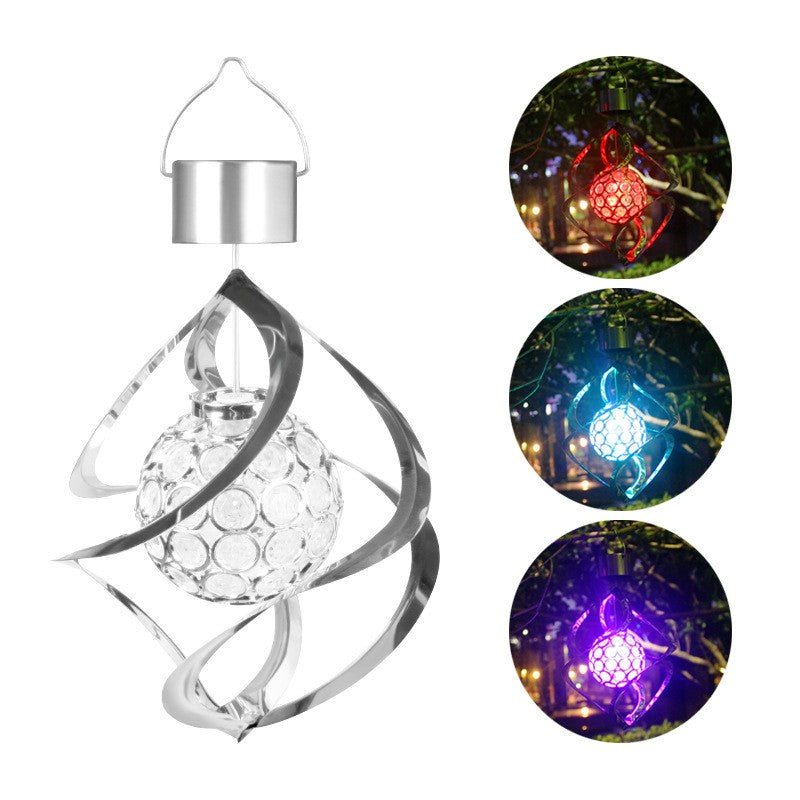 Lampa solara LED RGB spirala pentru gradina/terasa Kaveny, se roteste de la vant, 35 x 5.5 cm, rezistenta la apa, tip glob de cristal, 2V, 600 mAh, multicolor