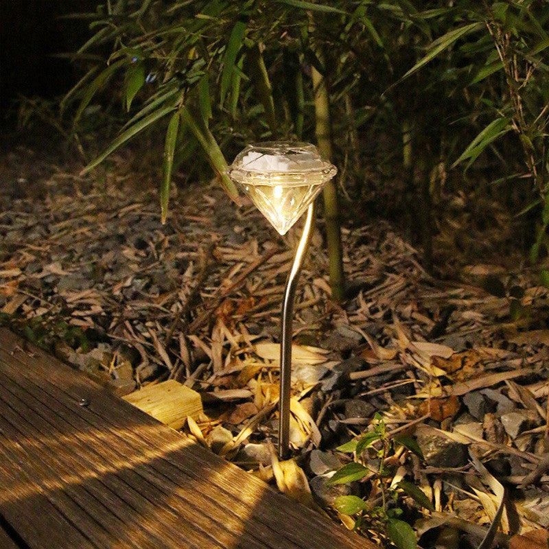 Lampa solara LED tip Diamant pentru gradina Kaveny, inaltime 30 cm, 2V, ABS, 600mAh, alb cald