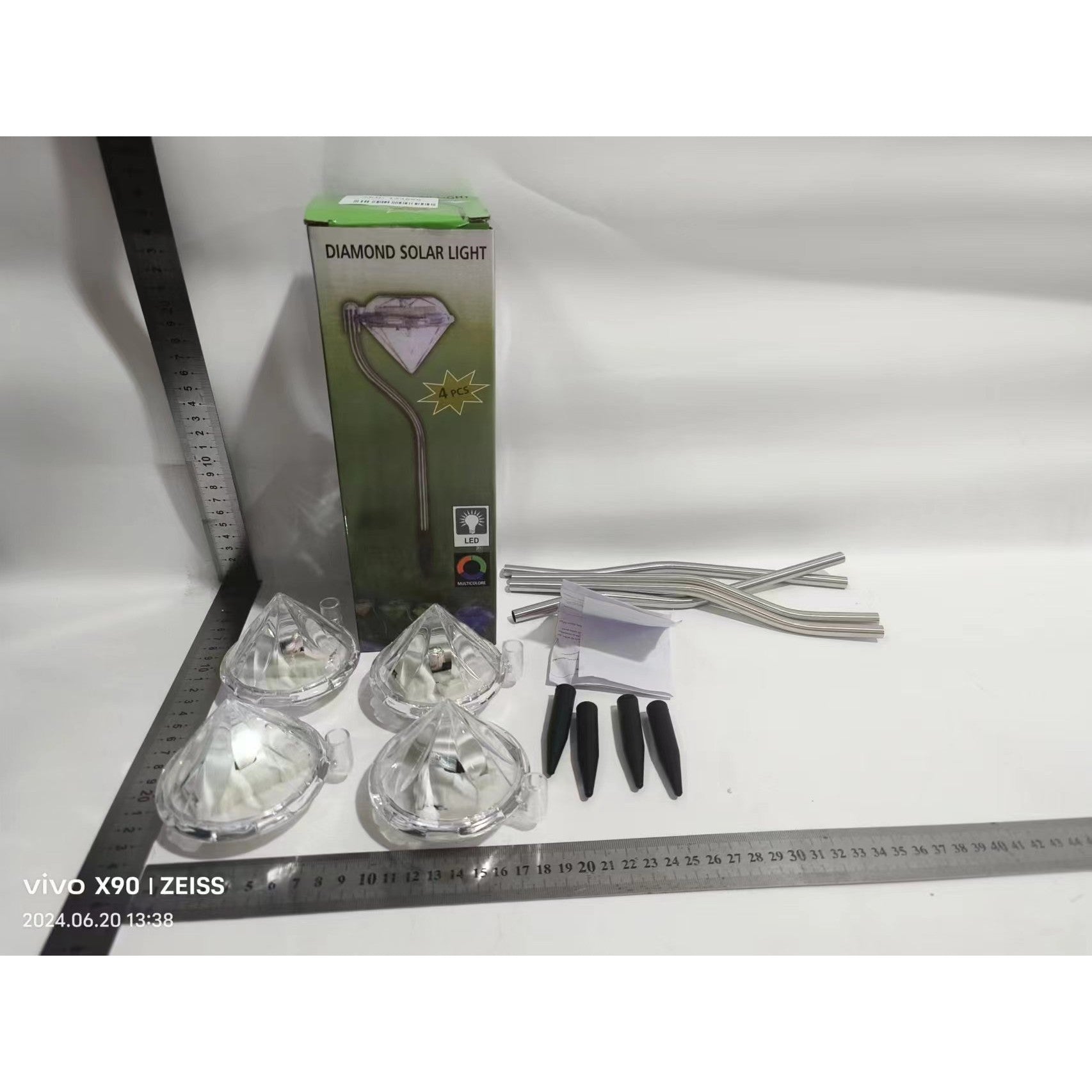 Lampa solara LED tip Diamant pentru gradina Kaveny, inaltime 30 cm, 2V, ABS, 600mAh, alb rece