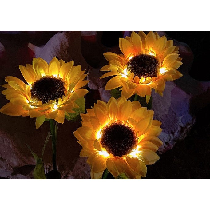 Lampa solara LED tip Floarea Soarelui cu 3 flori, inaltime 70 cm, Pentru gradina, Kaveny