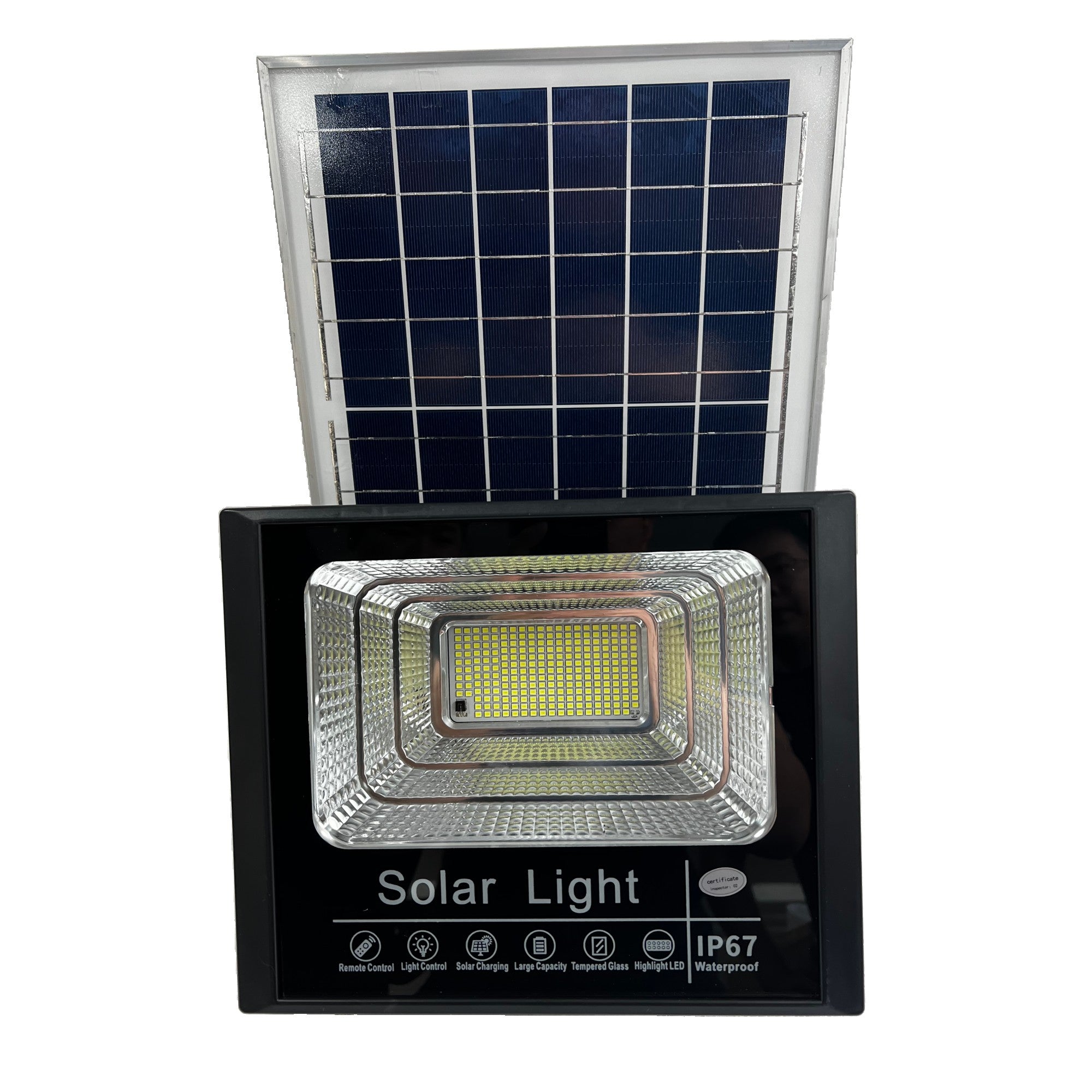 Lampa solara stradala, Kaveny, 281 LED, 150 W, cu panou solar, brat de montare inclus