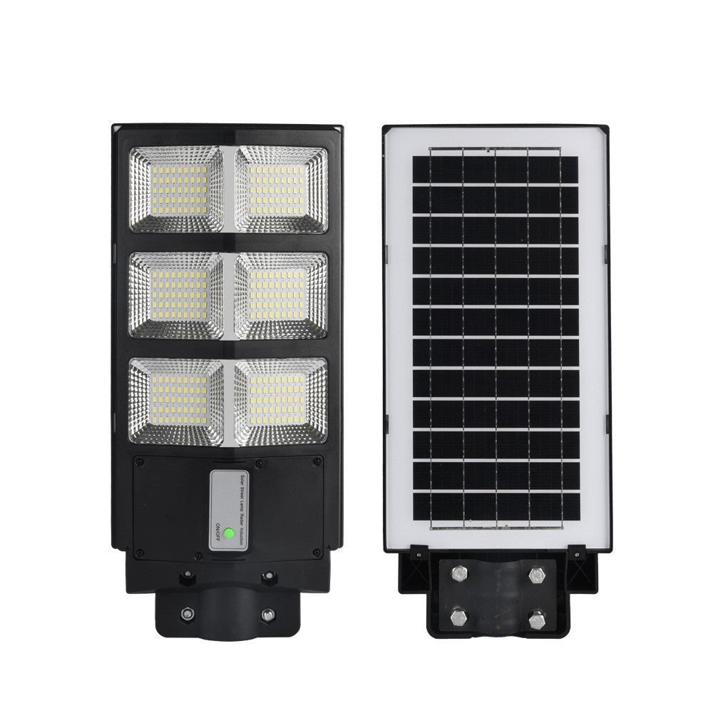 Lampa solara stradala Kaveny, cu telecomanda, senzor de miscare si lumina, suport prindere, 135 LED-uri, IP65, ABS, 8AH, 100W, temperatura culoare 6500K, 48.5x22x6.8 cm, autonomie 10-12 ore, negru