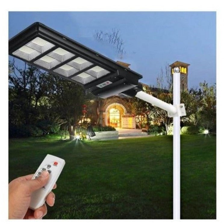 Lampa solara stradala Kaveny, cu telecomanda, senzor de miscare si lumina, suport prindere, 180 LED-uri, IP65, ABS, 10AH, 200W, temperatura culoare 6500K, 59.5x23.8x6.8 cm, autonomie 10-12 ore, negru
