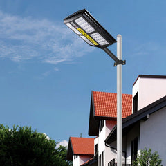 Lampa solara stradala Kaveny, cu telecomanda, senzor de miscare si lumina, suport prindere, 280 LED-uri, IP65, ABS, 12AH, 500W, temperatura culoare 6500K, 44.5x37.7x6.6 cm, autonomie 10-12 ore, negru