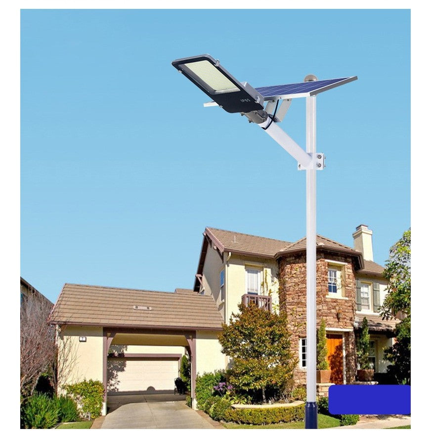 Lampa solara stradala Kaveny, pentru curte sau strada, finisaj lucios, rezistent la apa, montare prin fixare, senzor lumina, baterie de litiu, IP65, lumina rece, putere 200W, autonomie 10 ore, 49 x 21 x 6.5 cm, negru