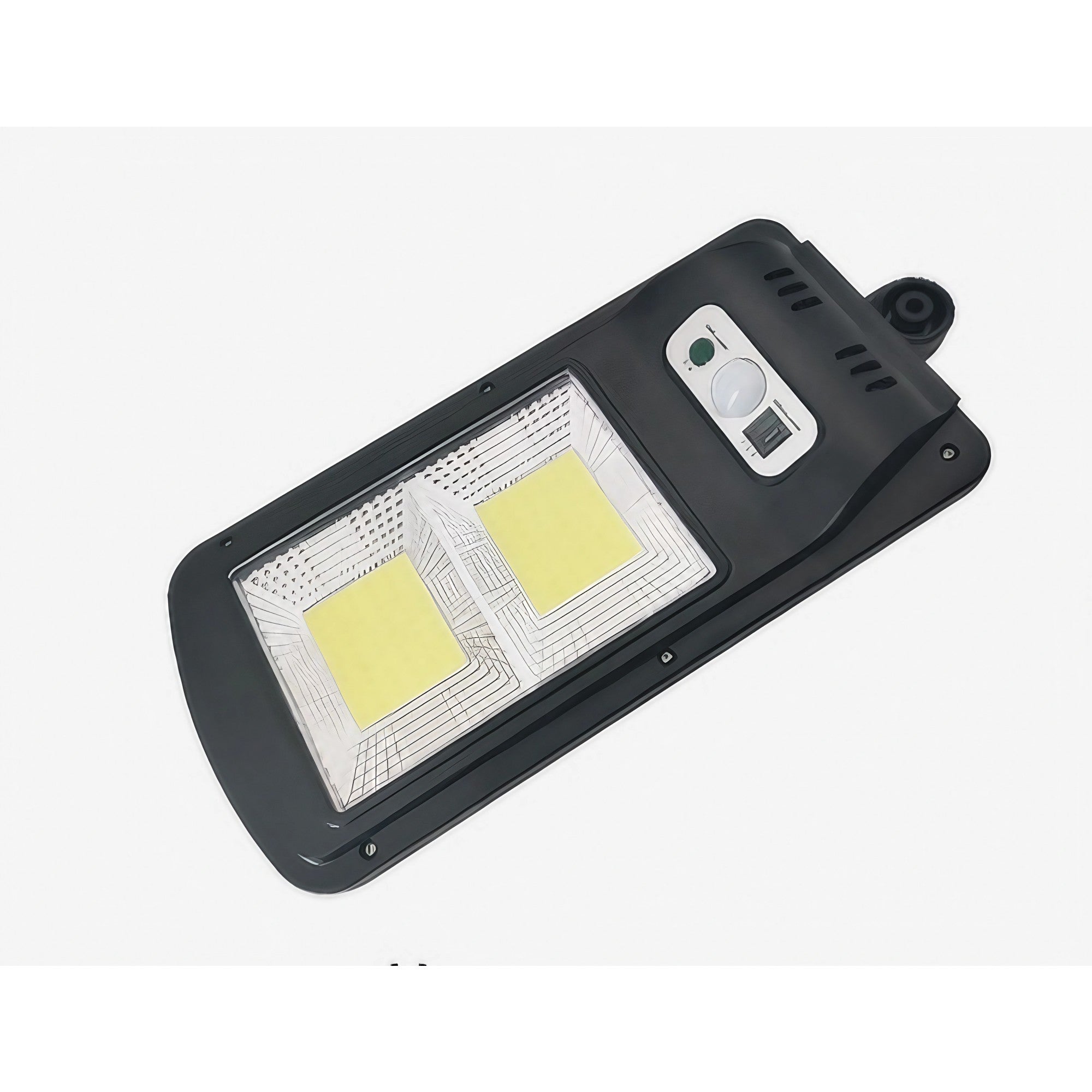 Lampa stradala solara Kaveny, cu telecomanda, 36 cm x 11.5 cm, 108 COB LED, 2592 Lumeni, 21.6 W - echivalent 172 W bec incadescent, IP65, Senzor de Miscare, Senzor de Lumina, 2 Grile, Alb Rece