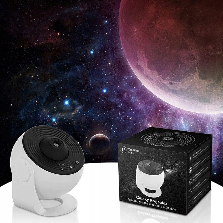 Lampa Tip Proiector Galaxie, Kaveny, pentru Dormitor, Tematica Cer Instelat, Model Glob, HD, Rotire 360 de Grade, 20 de Imagini, Incarcare USB, 10 W, 15x15 cm, Alb Negru