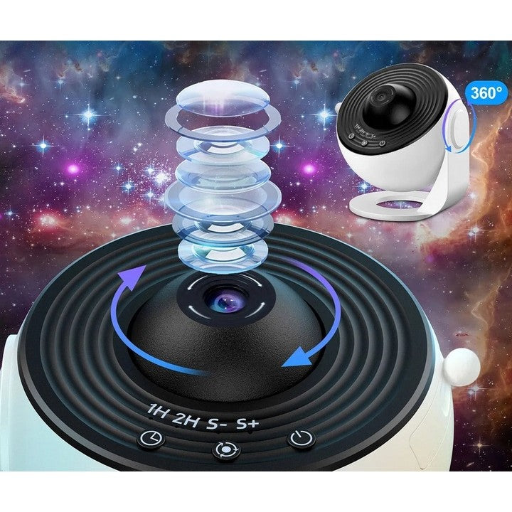 Lampa Tip Proiector Galaxie, Kaveny, pentru Dormitor, Tematica Cer Instelat, Model Glob, HD, Rotire 360 de Grade, 20 de Imagini, Incarcare USB, 10 W, 15x15 cm, Alb Negru
