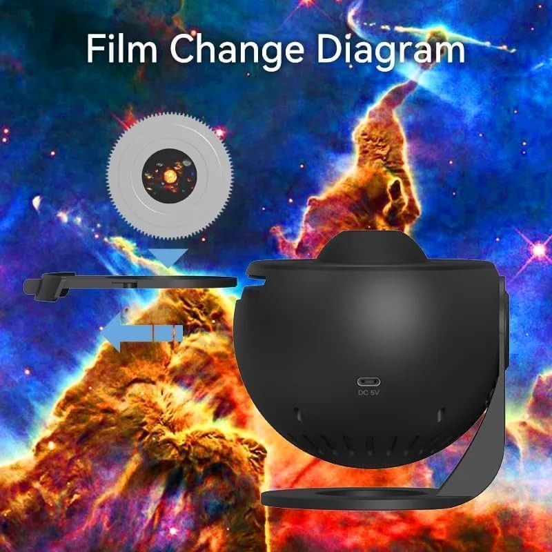 Lampa Tip Proiector Galaxie, Kaveny, pentru Dormitor, Tematica Cer Instelat, Model Glob, HD, Rotire 360 de Grade, 20 de Imagini, Incarcare USB, 10 W, 15x15 cm, Negru