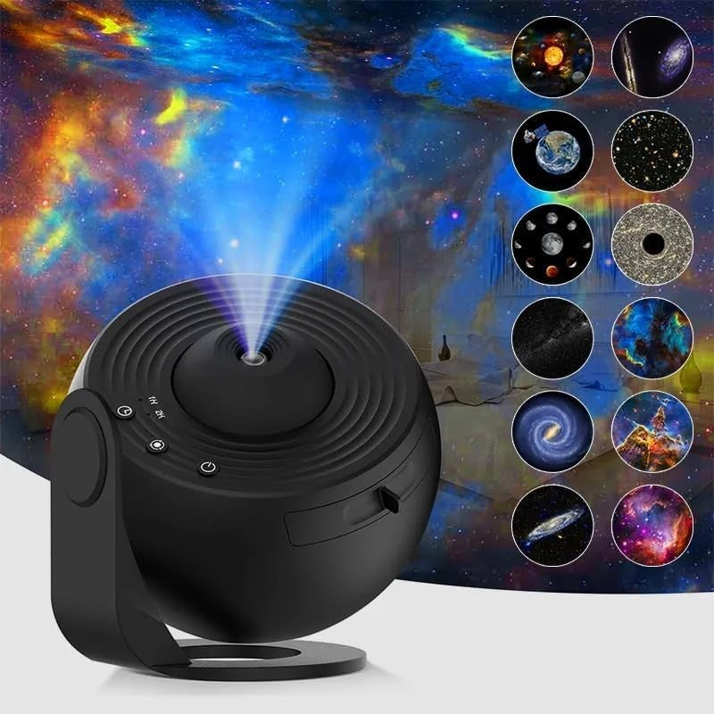 Lampa Tip Proiector Galaxie, Kaveny, pentru Dormitor, Tematica Cer Instelat, Model Glob, HD, Rotire 360 de Grade, 20 de Imagini, Incarcare USB, 10 W, 15x15 cm, Negru