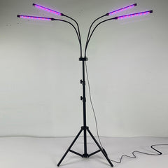 Lampa UV pentru cresterea plantelor, Kadeny, 4 capete, putere 30W, 108 LED-uri Lampa cu lumina Ultra-Violet, Lampa cu Picior Ajustabil pana la 2 m, Lumina UV Mov