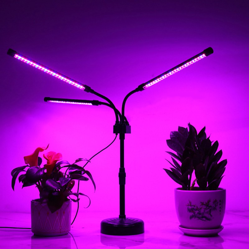 Lampa UV pentru cresterea plantelor, Kadeny, Alimentare cu USB, 15W, 3 capete, 72 LED-uri, 9 nivele lumina, Timer, Inaltime Ajustabila pana la 65 cm Lumina Mov
