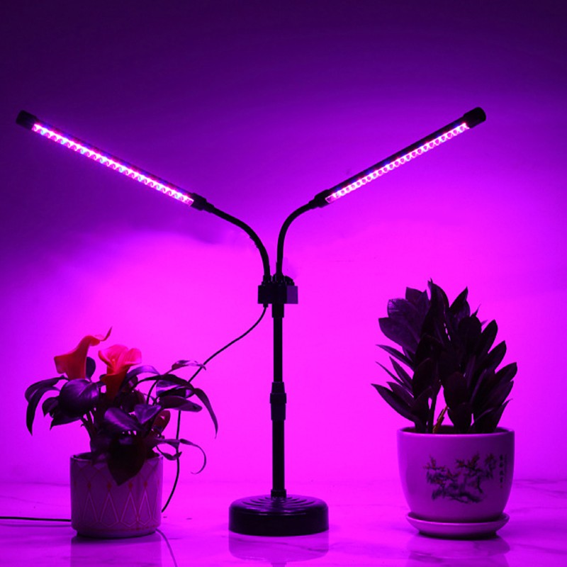 Lampa UV pentru cresterea plantelor, Kadeny, Alimentare cu USB, 10W, 2 capete, 48 LED-uri, 9 nivele lumina, Timer, Inaltime Ajustabila pana la 65 cm Lumina Mov