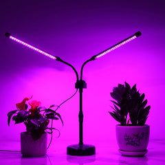 Lampa UV pentru cresterea plantelor, Kadeny, Alimentare cu USB, 10W, 2 capete, 48 LED-uri, 9 nivele lumina, Timer, Inaltime Ajustabila pana la 65 cm Lumina Mov