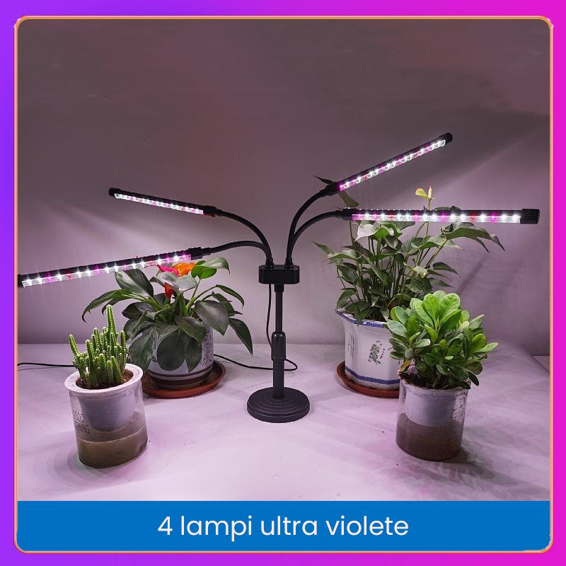 Lampa UV pentru cresterea plantelor, Kadeny, conectare la retea, 20W, 4 capete, 72 LED-uri, ajustabila pana la 66.5 cm, Lumina Alb Mov 