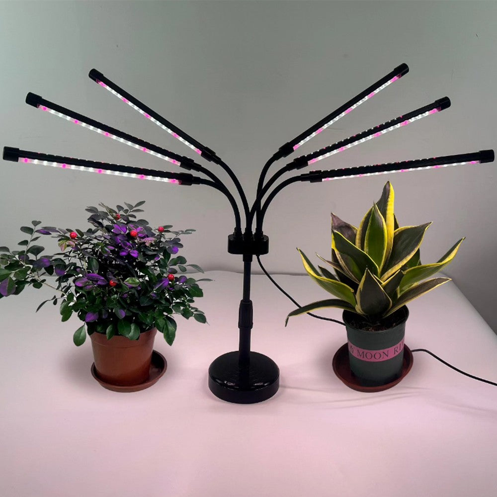 Lampa UV pentru cresterea plantelor, Kadeny, conectare la retea, 30W, 6 capete, 108 LED-uri, ajustabila pana la 68.5 cm, Lumina Alb Mov