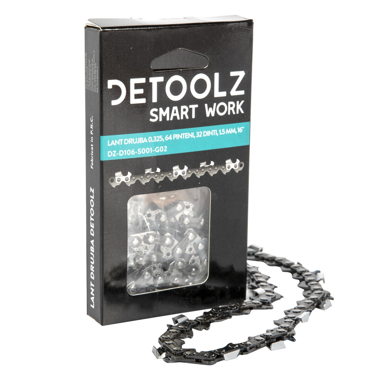 Lant drujba Detoolz, lungime 16'', pas 0.325'', grosime 1.5mm, 64 pinteni, 32 dinti, full chisel