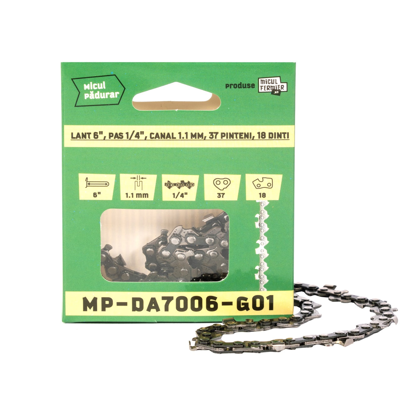 Lant drujba Micul Padurar, lungime 6'', pas 1/4'', grosime 1.1mm, 37 pinteni, 18 dinti, semi-chisel