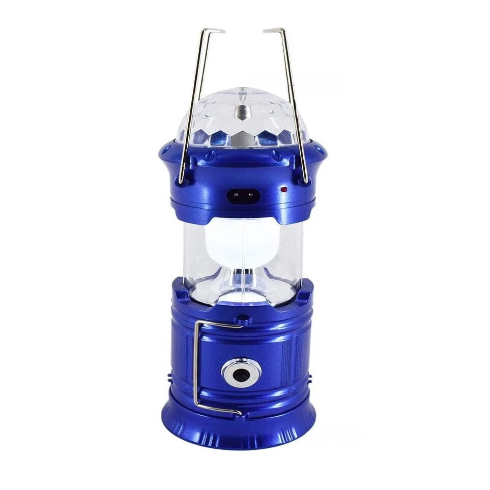 Lanterna pliabila de camping Magic cool cu lampa disc si USB Kaveny, Lanterna, Felinar, Acumulator 1200 mAh, reincarcabila, 6 LED + 1 W + 3C culori, Albastru