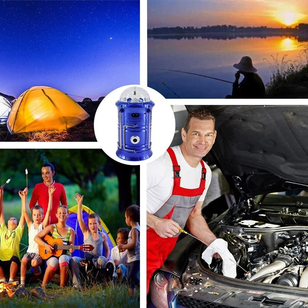 Lanterna pliabila de camping Magic cool cu lampa disc si USB Kaveny, Lanterna, Felinar, Acumulator 1200 mAh, reincarcabila, 6 LED + 1 W + 3C culori, Albastru