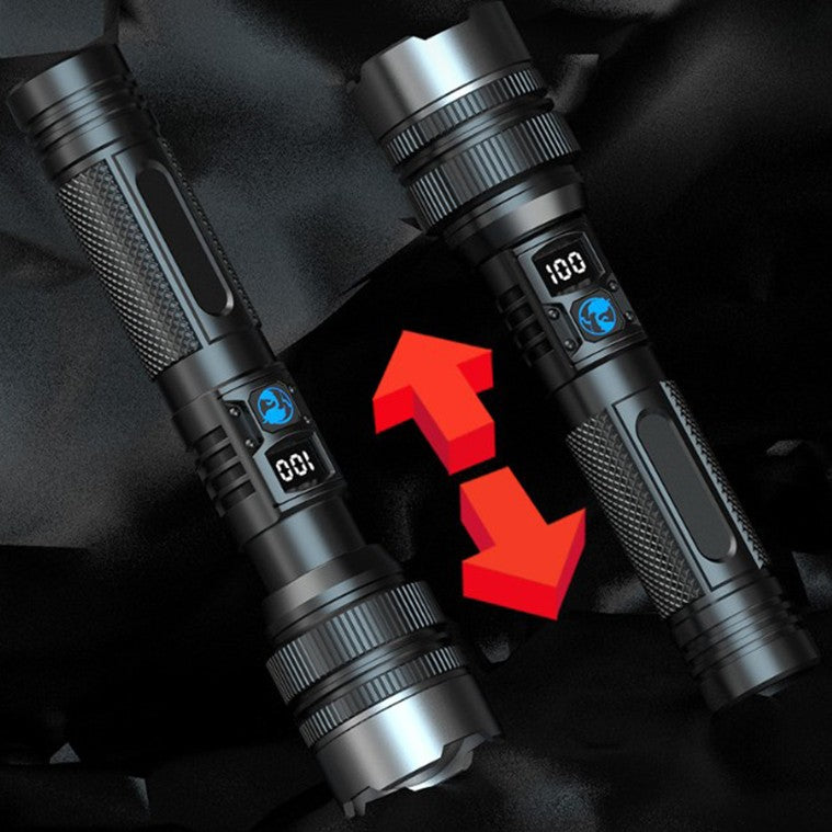 Lanterna LED Lumina Alba, Kadeny, Lanterna cu Zoom Telescopic, Baterie externa, din Aluminiu + ABS, 1800 mAh, 17 x 4 x 3 cm, Negru