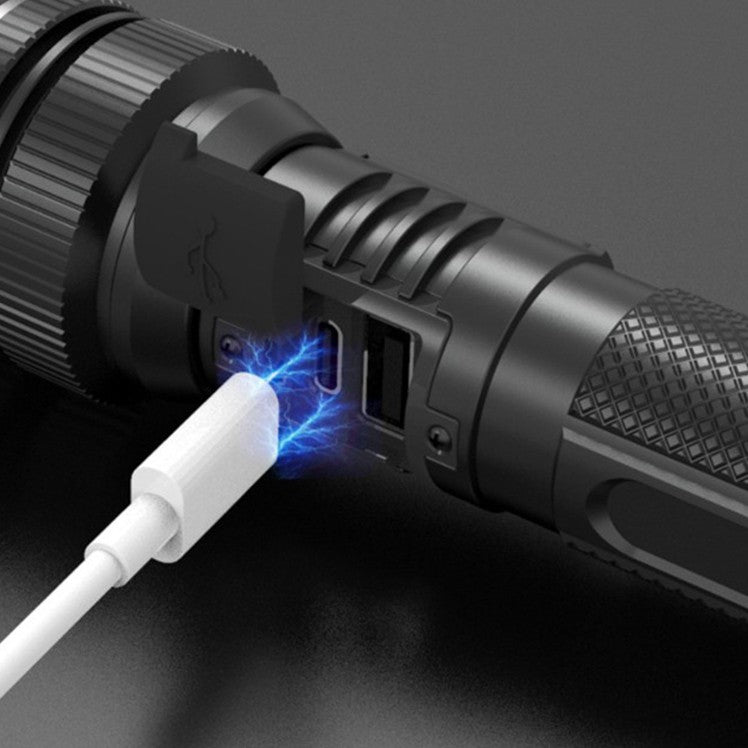 Lanterna LED Lumina Alba, Kadeny, Lanterna cu Zoom Telescopic, Baterie externa, din Aluminiu + ABS, 1800 mAh, 17 x 4 x 3 cm, Negru