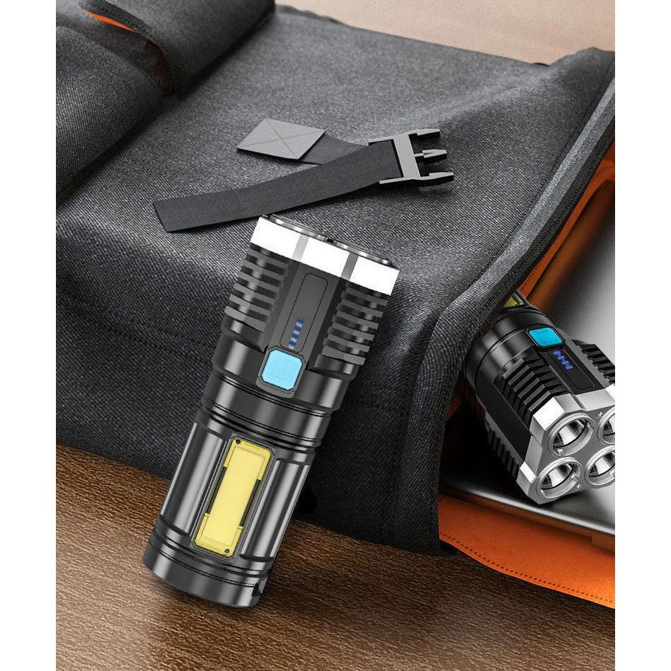 Lanterna LED Tactica 2 in 1, Kaveny, 4 Moduri de Iluminare, Tip Proiector COB, Rezistenta la Apa, Reincarcabila, USB, Lanterna de Drumetii, 13.6 x 5 cm, Negru