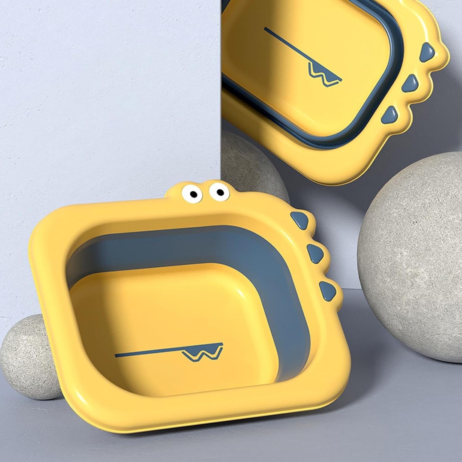 Lavoar Pliabil, Kadeny, pentru Copii, din PP/TPE, Portabil, Model Crocodil, 30x24.5x9 cm, Galben/Albastru