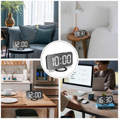 Ceas digital cu LED, Kaveny, multifunctional, afisaj digital, alarma, 2 porturi USB de iesire, ecran tip oglinda, modern, 15.8 cm, alb