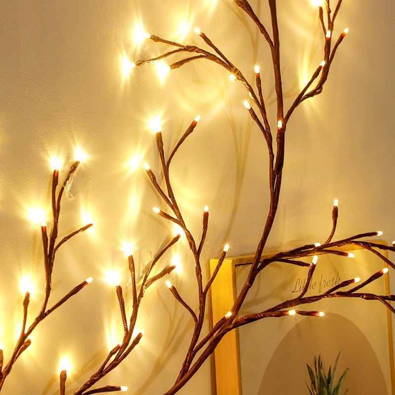 Instalatie Craciun tip Creanga Kaveny, 144 LED-uri, Conectare la Retea, 8 Jocuri de Lumini, Telecomanda, 2.5 m, Prelungitor 2 m, 3V, 1.5V, Fir Negru, Alb Cald