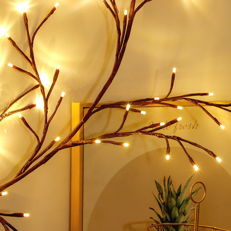 Instalatie Craciun tip Creanga Kaveny, 144 LED-uri, Conectare USB, 8 Jocuri de Lumini, Telecomanda, 2.5 m, Prelungitor 2 m, 3V, Fir Negru, Alb Cald