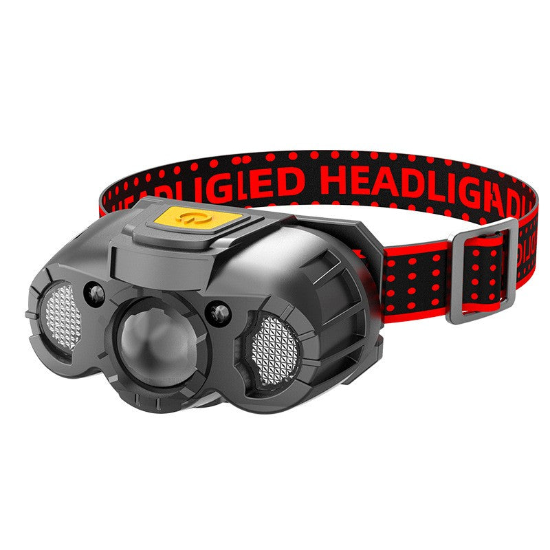 Lanterna LED de Cap, Kaveny, cu Suport Inclus, Incarcare USB Tip C, Raza 100-200m, 5W, 6 Trepte de Lumina, 400 mAh, Gri