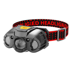 Lanterna LED de Cap, Kaveny, cu Suport Inclus, Incarcare USB Tip C, Raza 100-200m, 5W, 6 Trepte de Lumina, 400 mAh, Gri